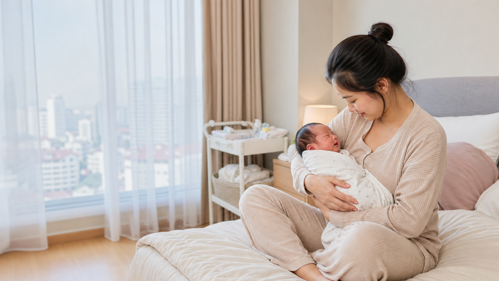 Gia đình Việt Nam chăm sóc mẹ và bé sau sinh